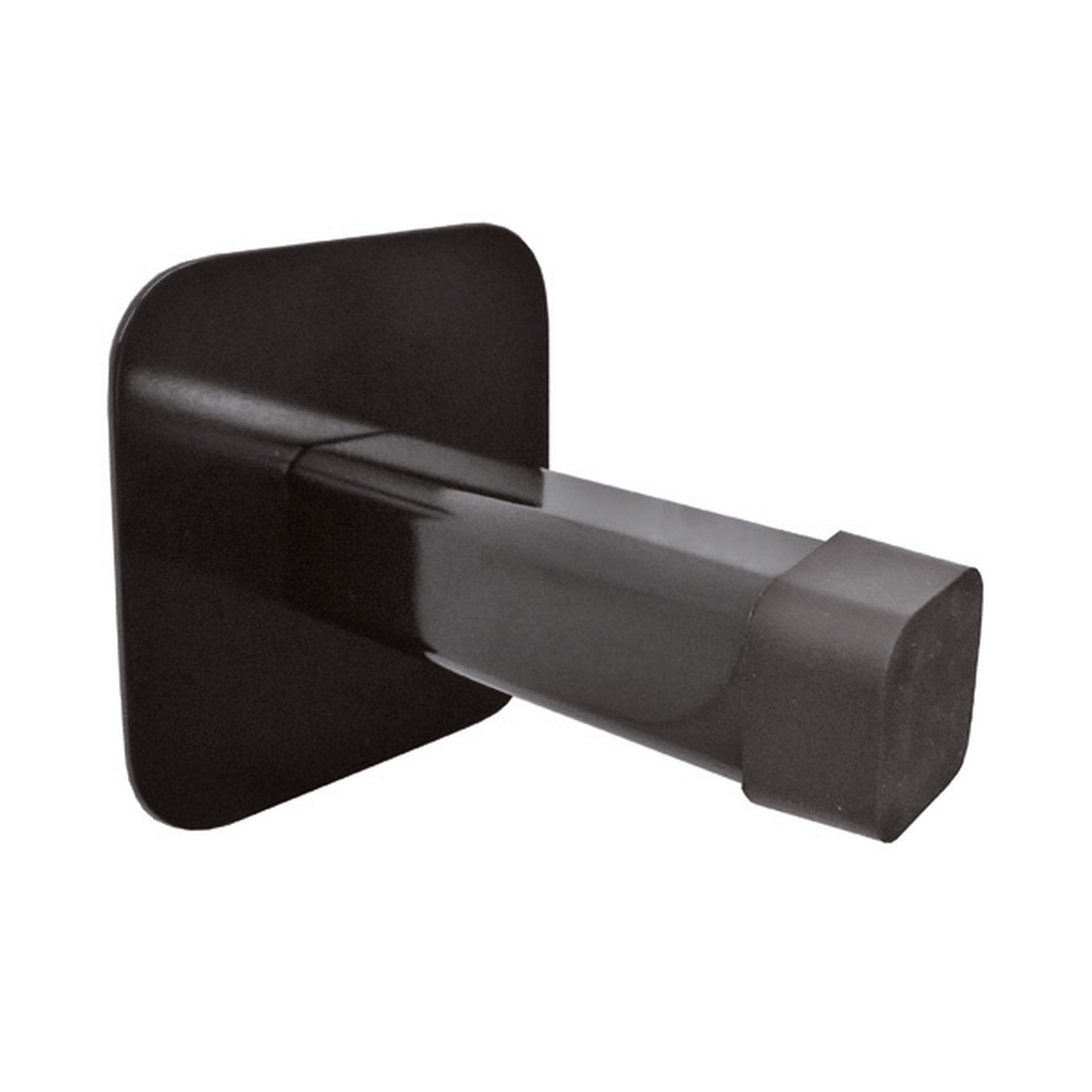 Door stopper, black, angular, 16/16mm, wall plate 40/40mm, theft hinder