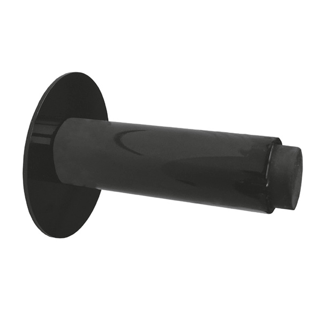 Door stopper, black, round, ø 18mm, with wall plate, ø 35mm, hanger bolt
